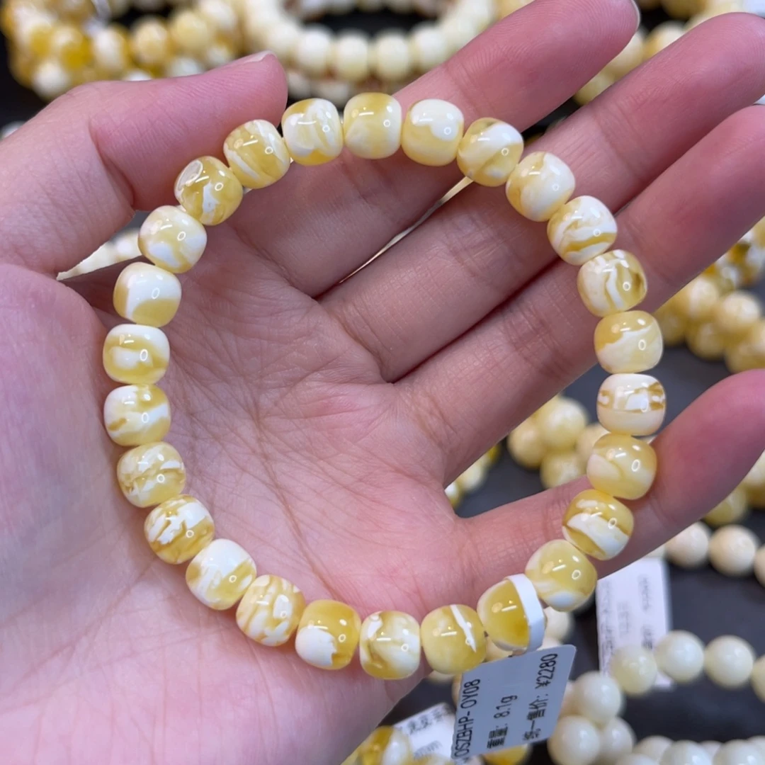手串蜜蜡未镶嵌8*7.5mm金瓷白妖花