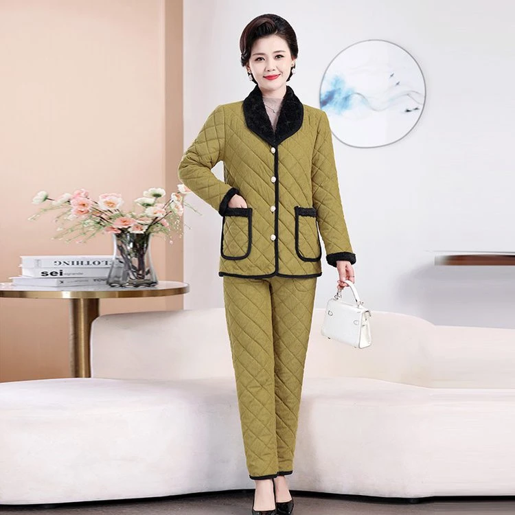 冬装上新时尚气质女士加绒加厚保暖洋气百搭西装领棉衣棉裤两件装