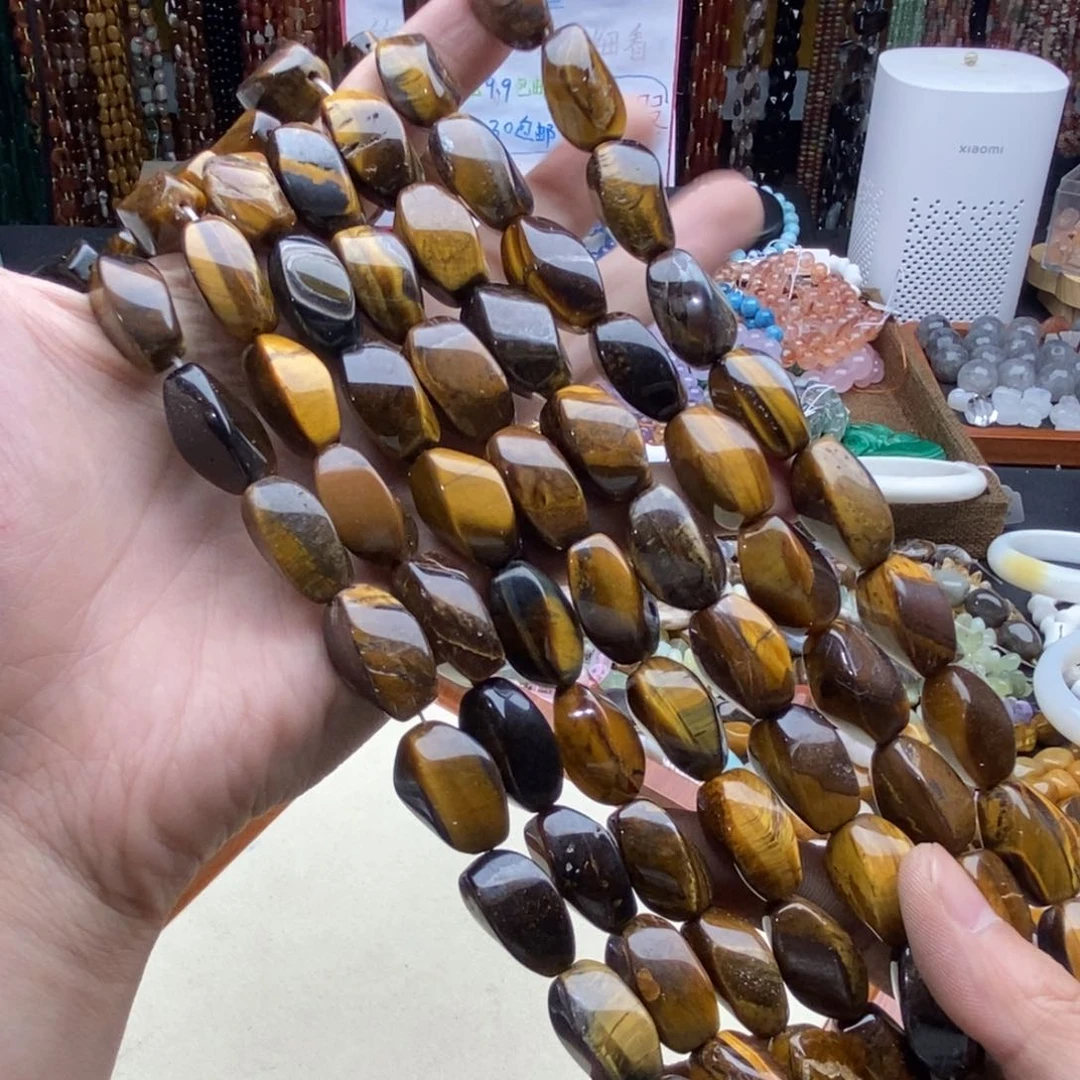 玛瑙/玉髓未镶嵌珠宝半成品一条10×20天然黄虎石纽纽桶珠E307