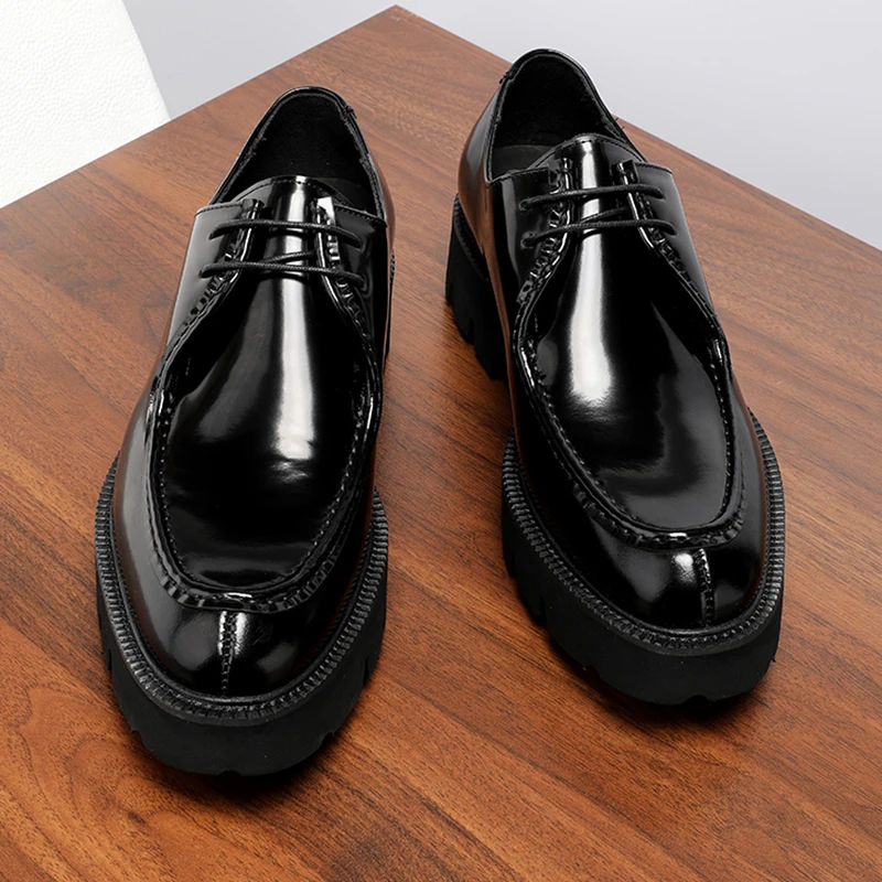 【增高5厘米】高档英伦风商务正装亮面皮鞋男款真皮透气德比鞋潮鞋