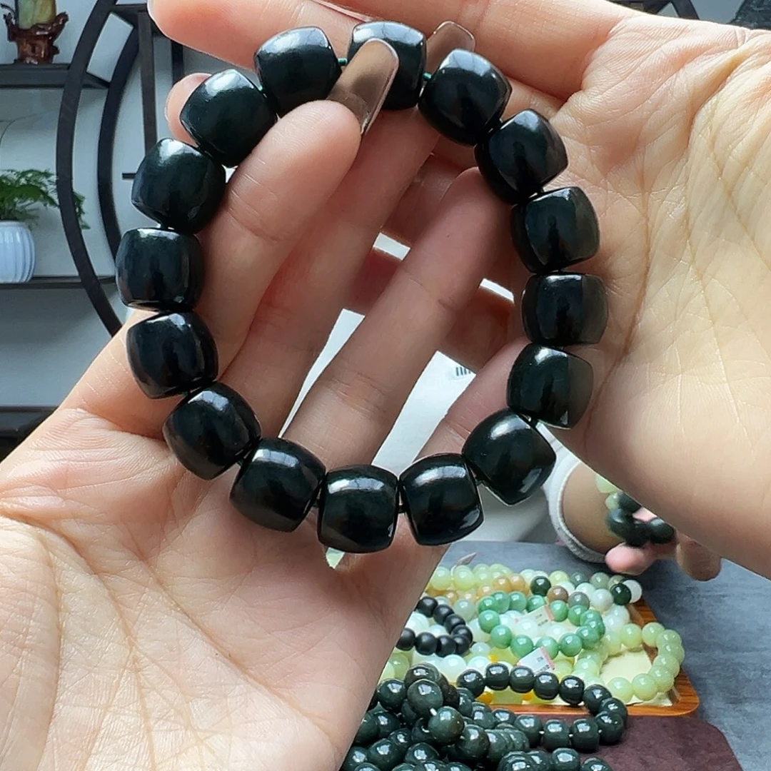 和田玉未镶嵌手链14黑青直切