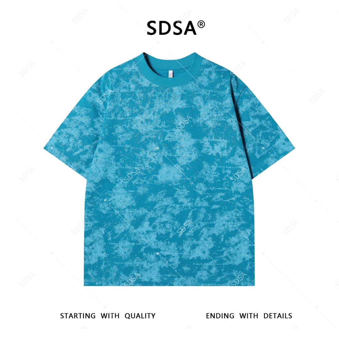 SDSA男士短袖t恤2025新款轻痞帅男装扎染撞色字母圆领上衣百搭