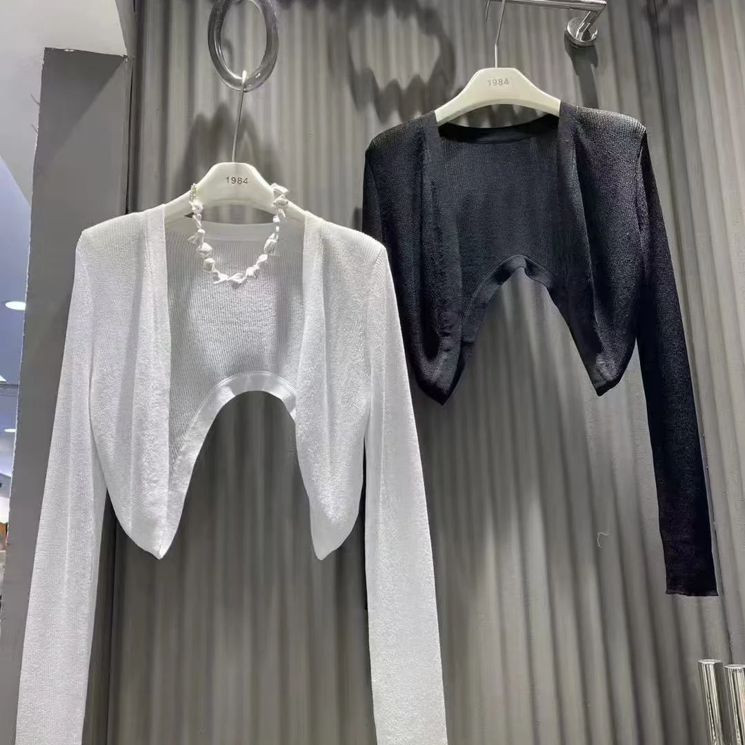 Racoon cat薄款纯色短款韩系风针织衫开衫夏季网红镂空外搭百搭