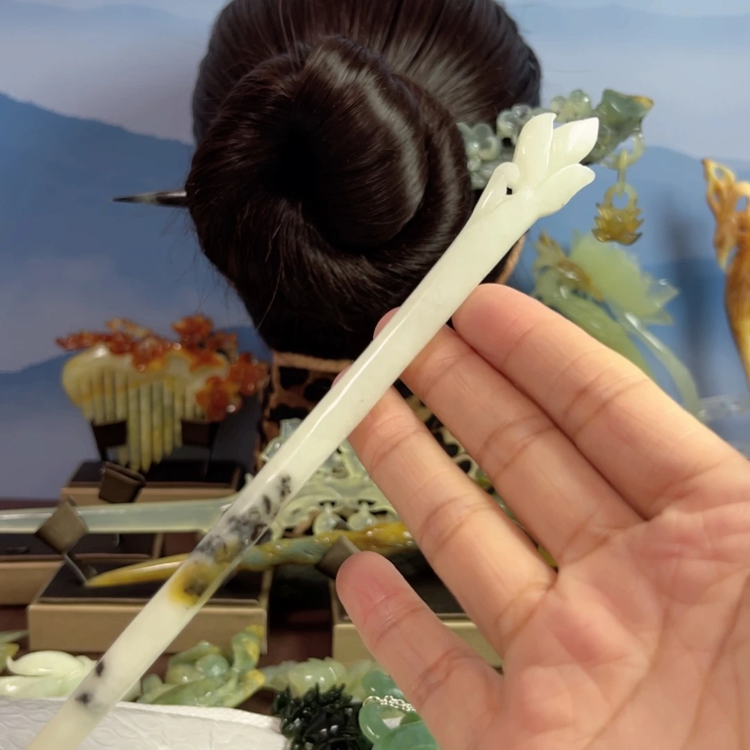 蛇纹石玉发饰合金玩***了