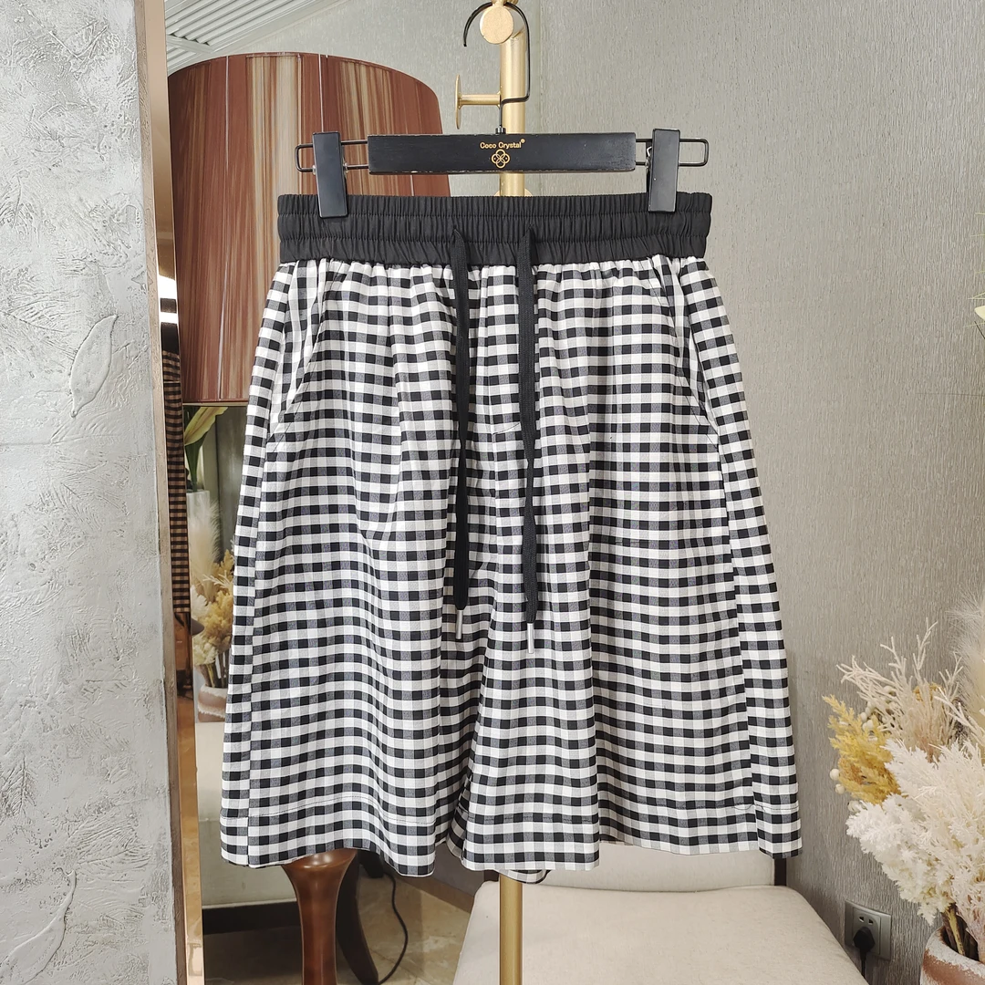 设计师黑白格子休闲裙裤