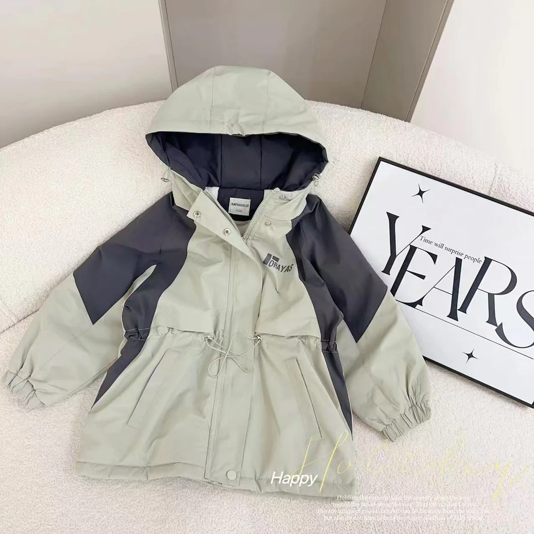 汤圆家童装2025新款韩系撞色简约收腰加绒外套 XA-571