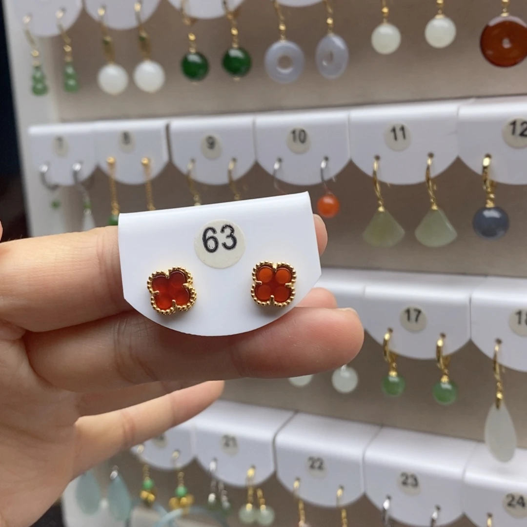 银S925镶嵌耳钉玛瑙/玉髓