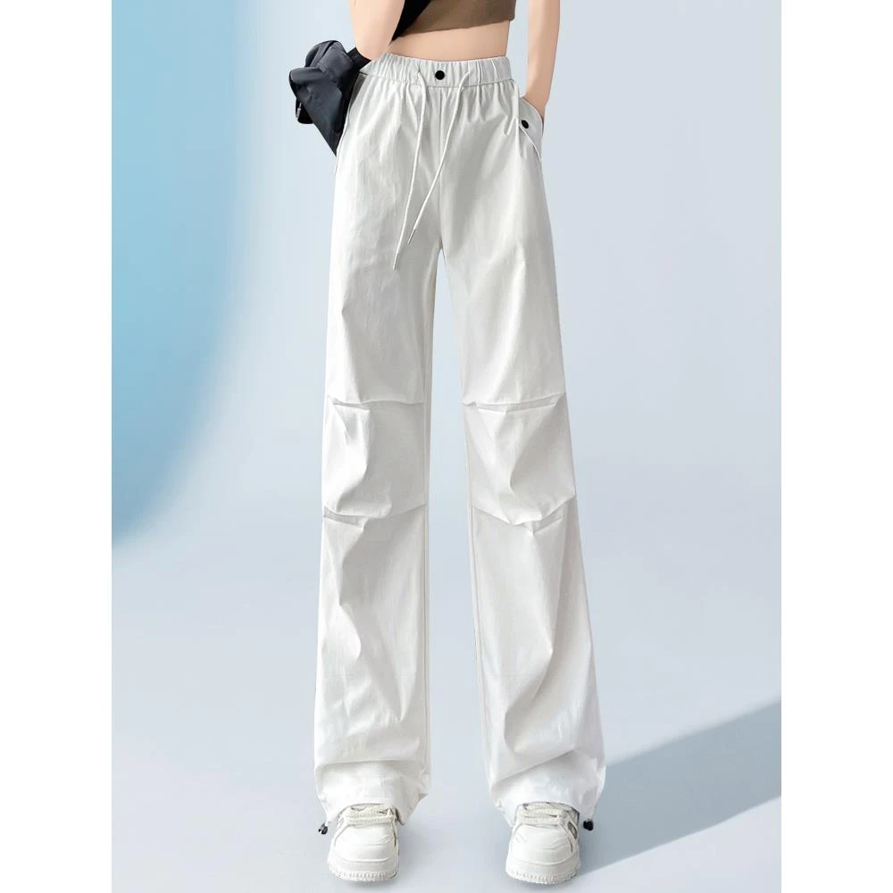 白色工装裤女速干冰丝阔腿高个子加长登山春秋夏薄款2025新款