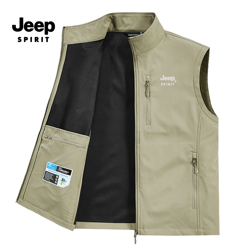 JEEPSPIRIT吉普男士春秋马甲居家休闲工装外套坎肩男