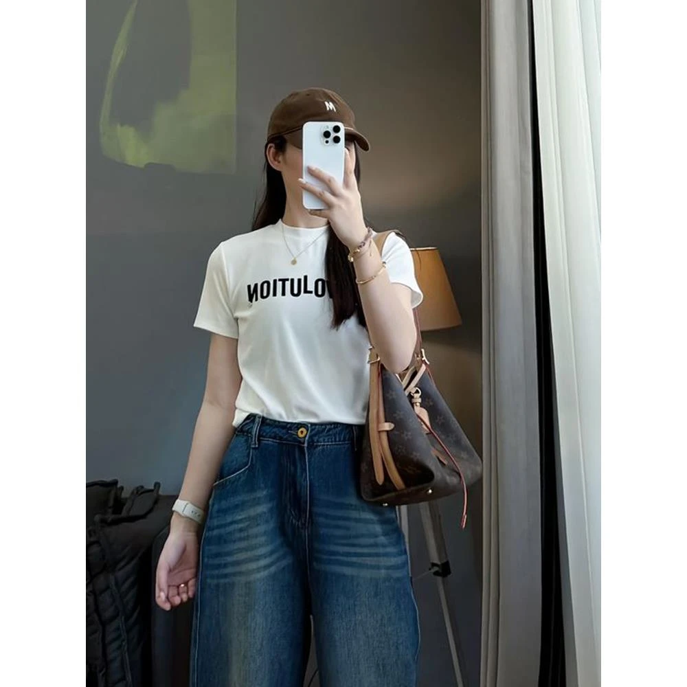 2025超火时尚简约字母印花短袖t恤女夏新款宽松显瘦美式百搭上衣