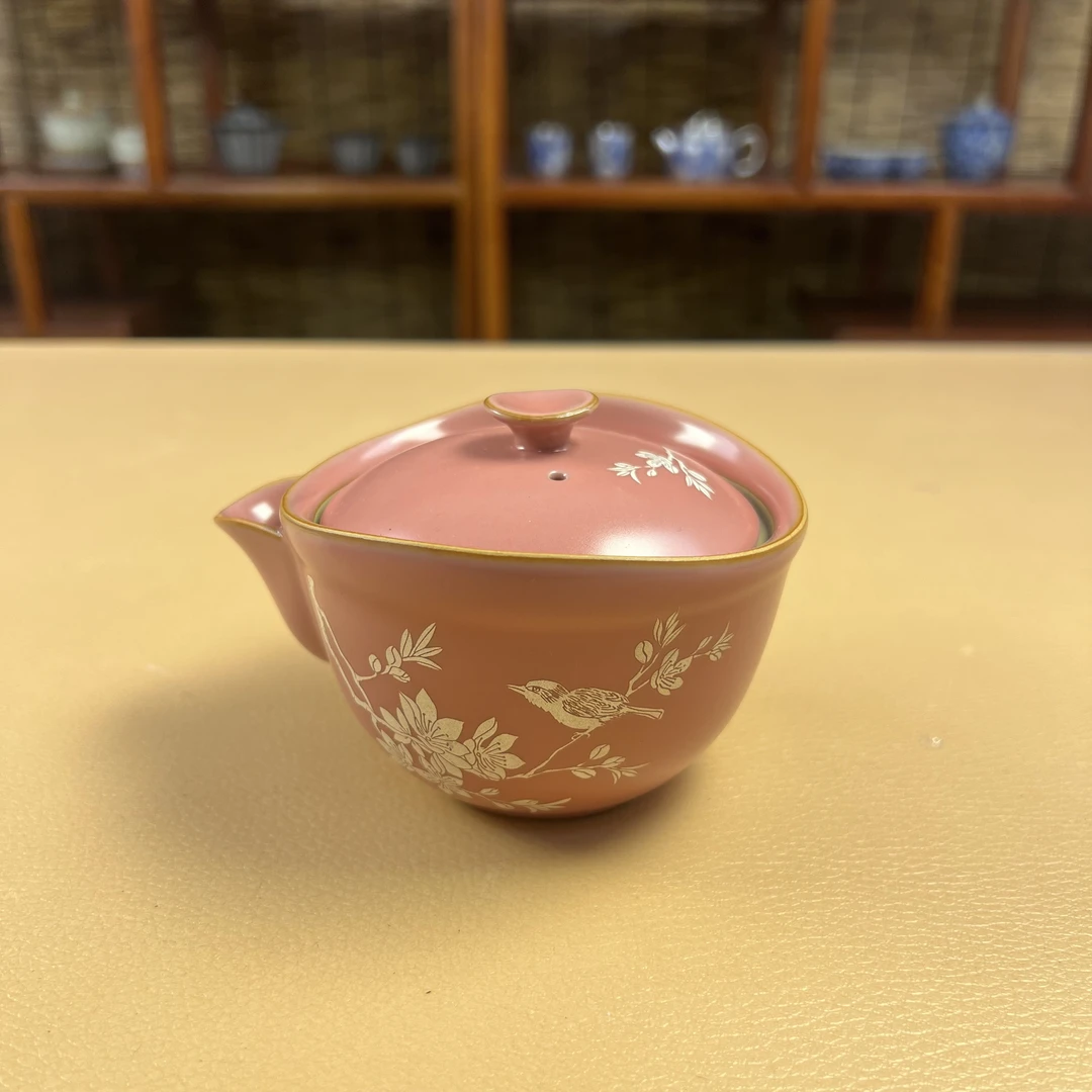 A0187暮然山房.粉色描银三杯带布包