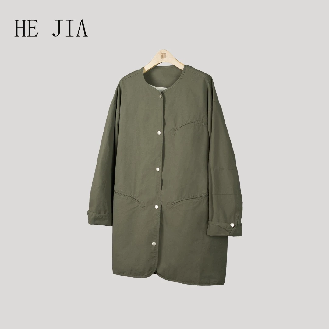 和家2025新款女装高级感圆领斜一字口袋外套-7199
