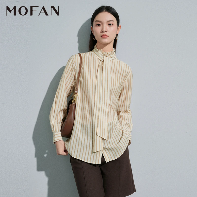 【丽公主专属】MOFAN摩凡春新款咖条纹衬衫MAX375493