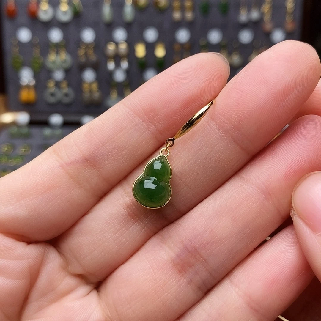 银S925镶嵌和田玉耳饰8***?