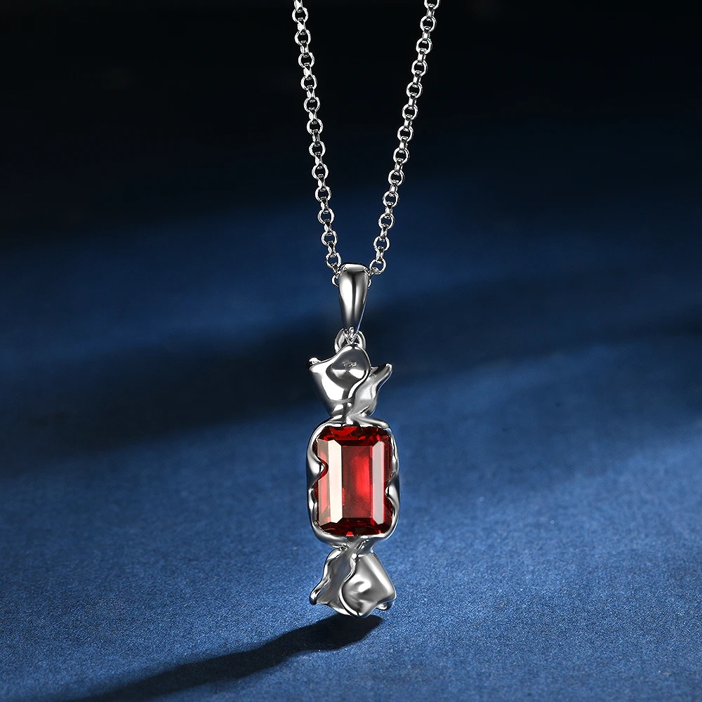 培育红宝石P4315【糖果】镶嵌长方鸽血红色时尚百搭气质项链45cm