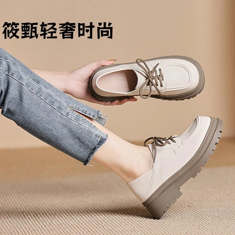 英伦小皮鞋女2025新款深口粗跟单鞋女春秋洛丽塔鞋子厚底乐福鞋女