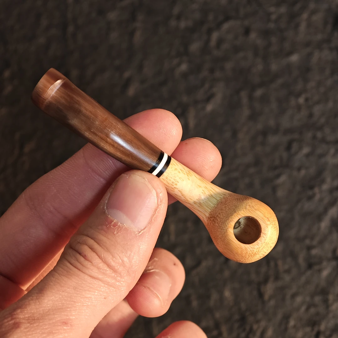 精品手工打磨实心竹烟嘴粗支牛角咬嘴文玩烟斗玉竹竹制手把件