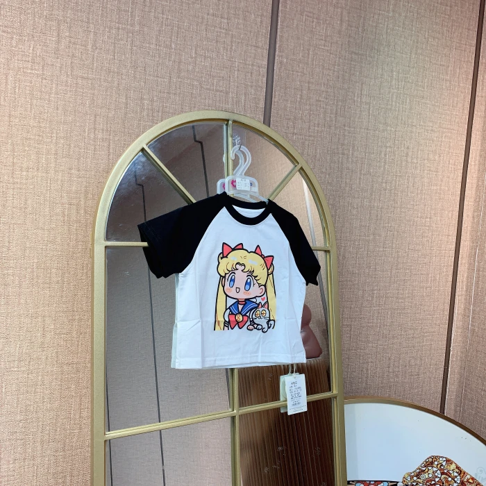 AE376     宝宝黑白插肩袖卡通纯棉短袖T恤