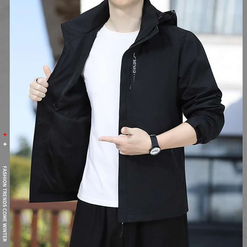 情侣夹克男外套春秋季2023新款休闲连帽户外冲锋衣青年男装上衣潮