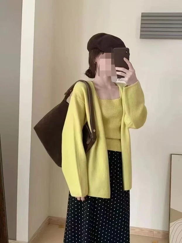 【0507  套装】圆领针织方领毛针织女装慵懒风时尚套装