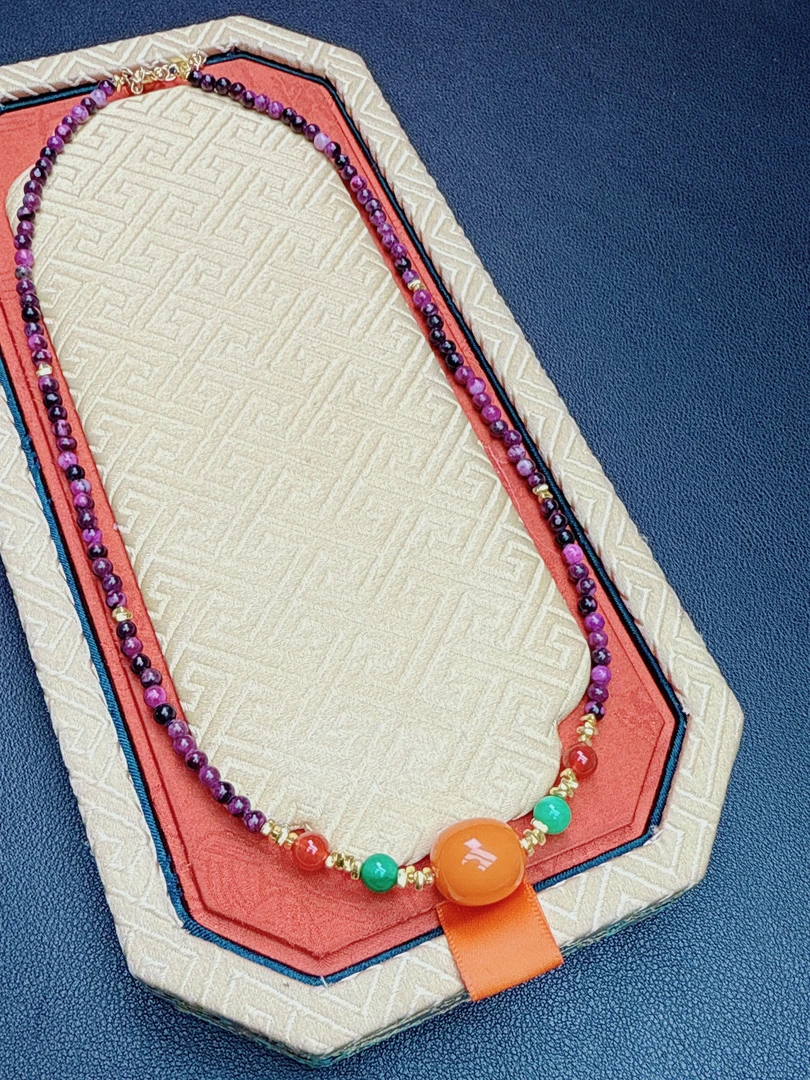 紫色4mm圆珠DIY项链Q1160