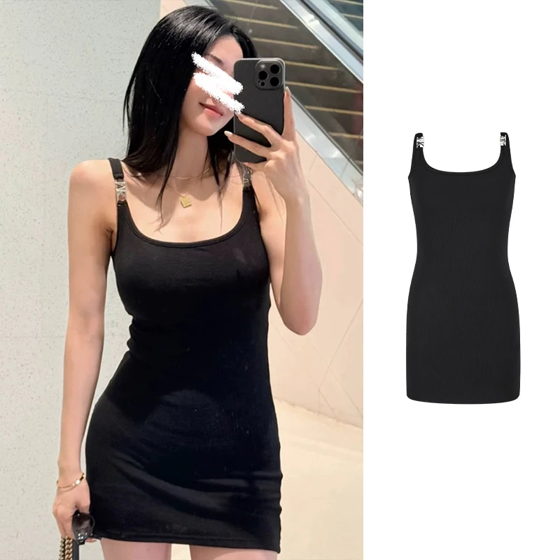 Moses Queen/魔西女王性感纯欲风吊带无袖连衣裙收腰显瘦包臀短裙