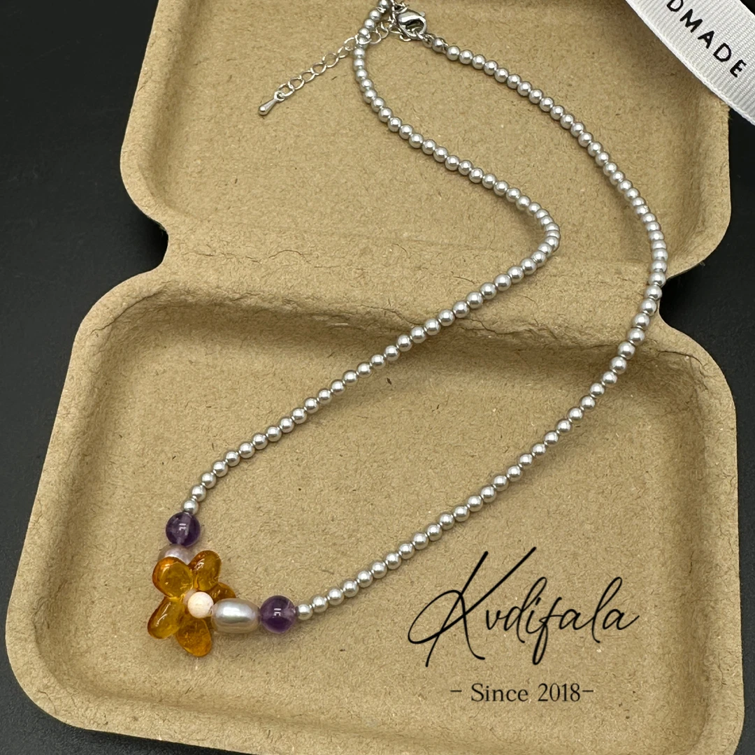 Kvdifala/卡帝法拉 铜合金项链 2188【颈上添花】紫水琉璃花锁骨链