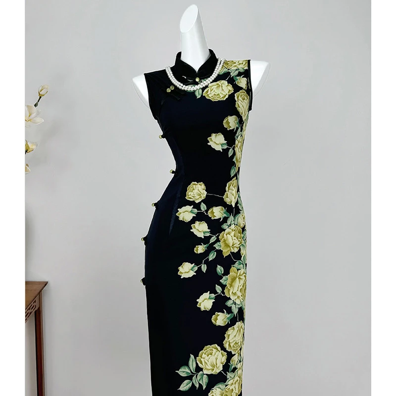 丹雨纯新中式黑色旗袍女夏季无袖年轻款改良显瘦超好看国风连衣裙