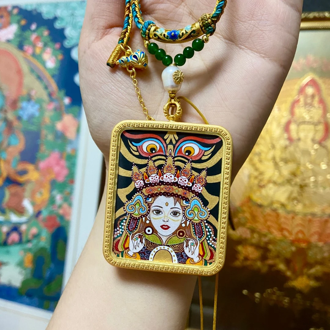 【前世今生】热贡画师手绘款项链挂脖毛衣链小唐卡艺术