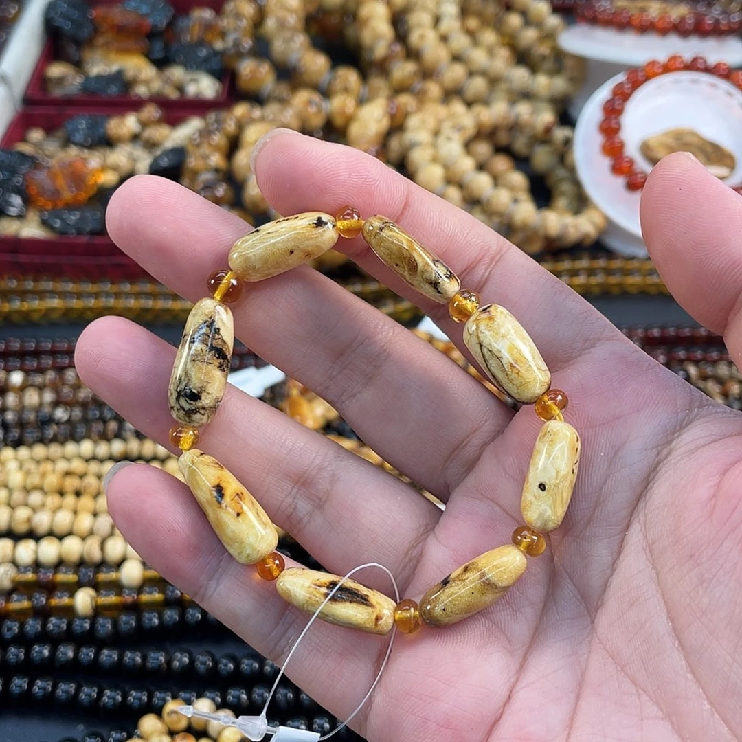 琥珀未镶嵌裸石花珀随型手串