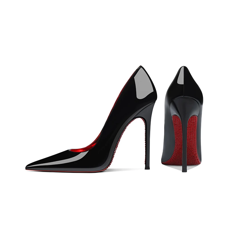 红底高跟鞋女2025春季新款钻石底细跟性感浅口御姐裸色尖头单鞋