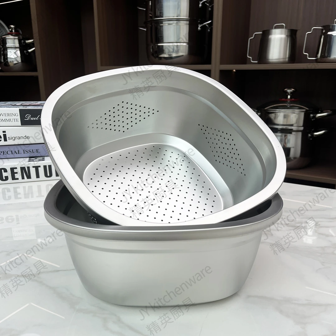 28CM316不锈钢加厚方盆洗菜沥水篮盆料理盆厨房淘米