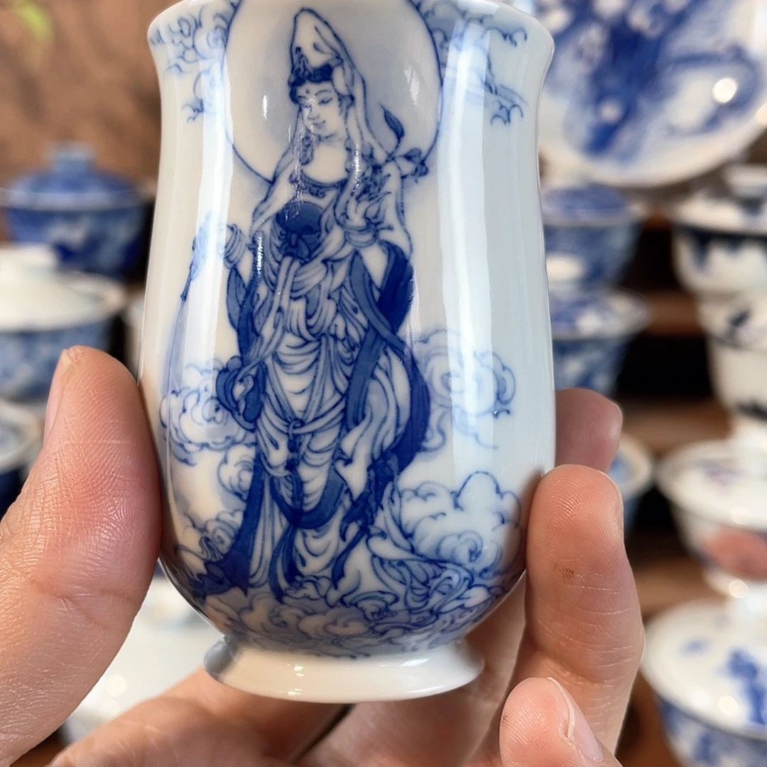 助***助泥藝瓷梦观音玉兰杯微瑕不退不换