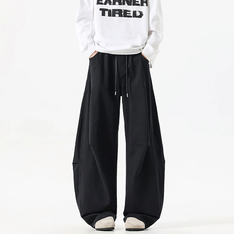 美式弯刀水洗工装设计感褶皱阔腿休闲裤拖地裤男长裤高街宽松ins