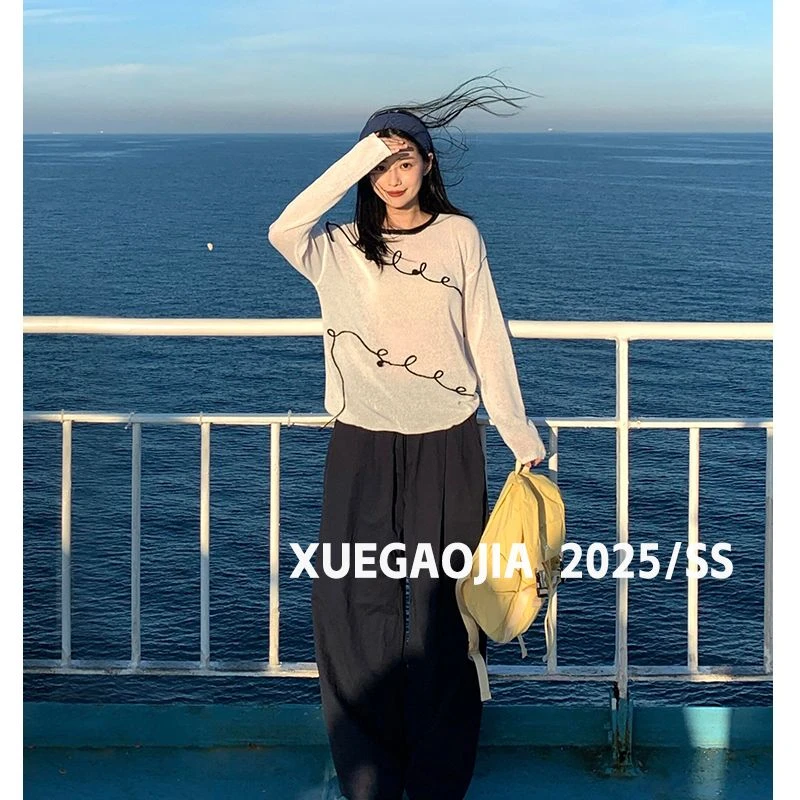 DAHUAN大荒家 简约复古氛围感钩花针织衫上衣女休闲通勤毛衣