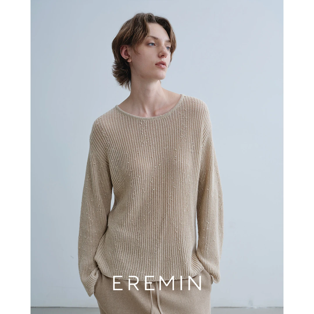 DE Mincollection「琥珀流光风」颗粒针织衫/麻结粗针廓形罩衫55772