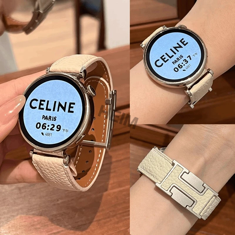 适用华为柔软荔枝纹H磁吸扣真皮手表表带watch3watch4GT4proGT5女