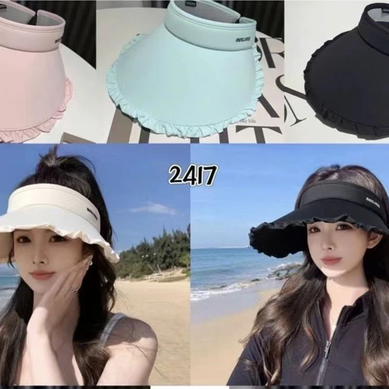 新款空顶帽子夏季户外遮脸帽女遮阳帽防晒冰丝防紫外线大檐太阳帽