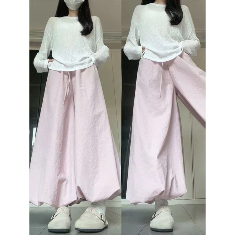 夏季薄款多巴胺花苞裙裤女2025新款慵懒风垂感宽松休闲阔腿灯笼裤
