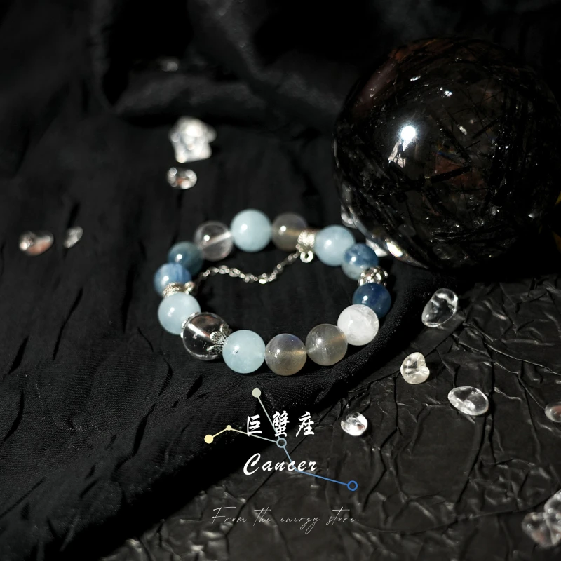 巨蟹座本命手串丨天然海蓝宝与白幽灵平衡自身情绪