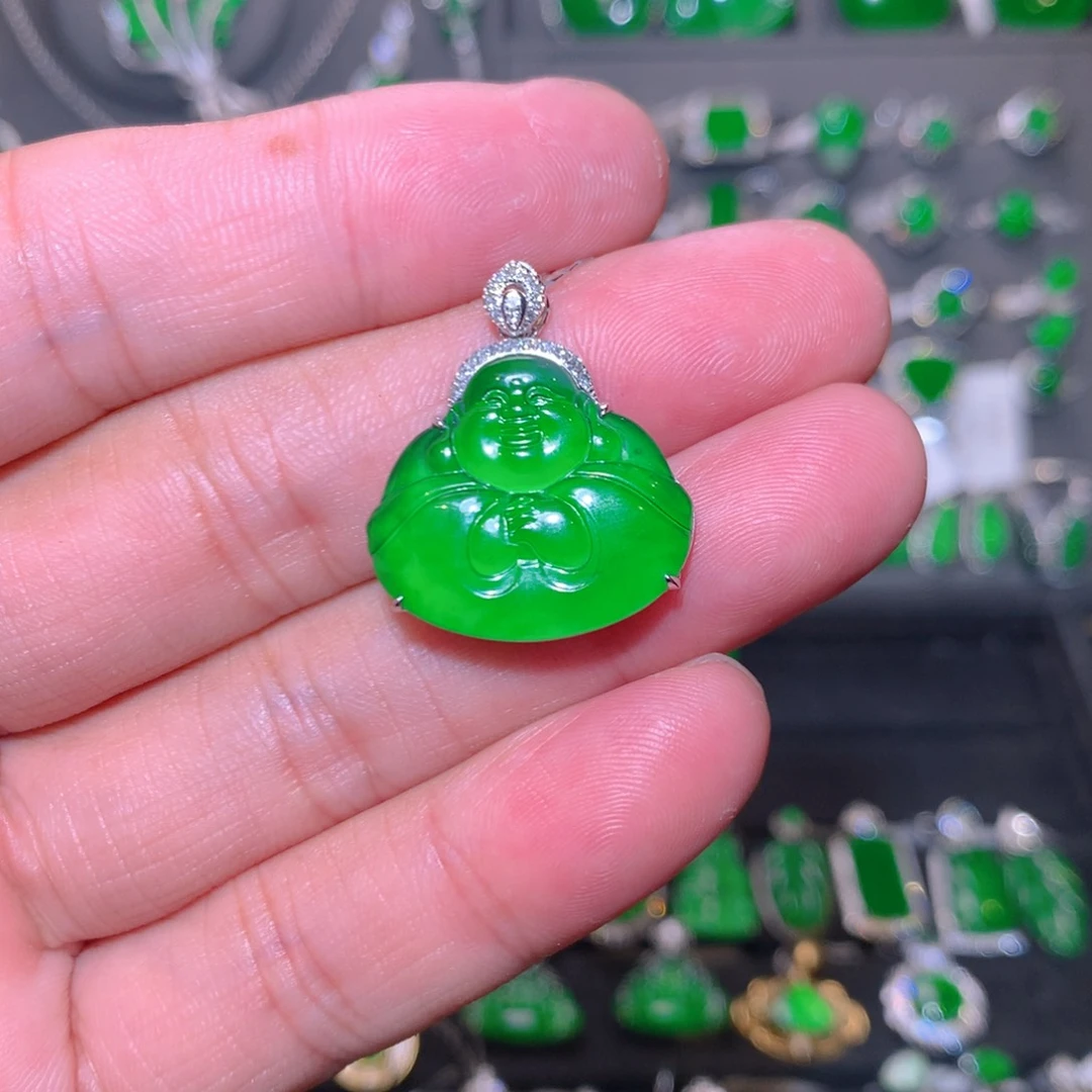 翡翠18K金镶嵌吊坠(不含链)天然翡翠