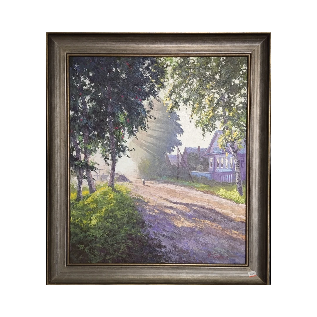 俄罗斯油画 米沙大叔原创手绘作品《小乡村的早餐》75/85cm