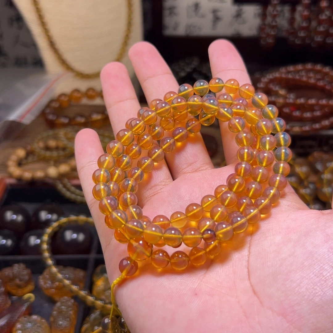 琥珀未镶嵌颈饰7mm金棕108