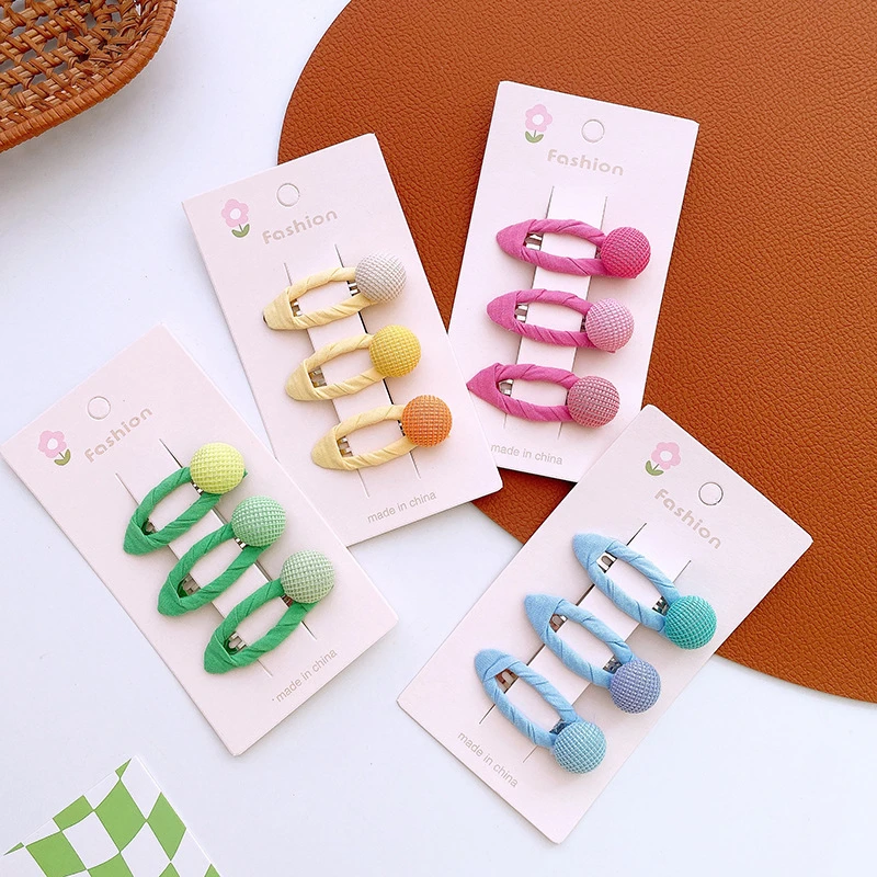 3个新款布艺圆球镂空椭圆绕布夹刘海发夹渐变基础百搭少女发饰