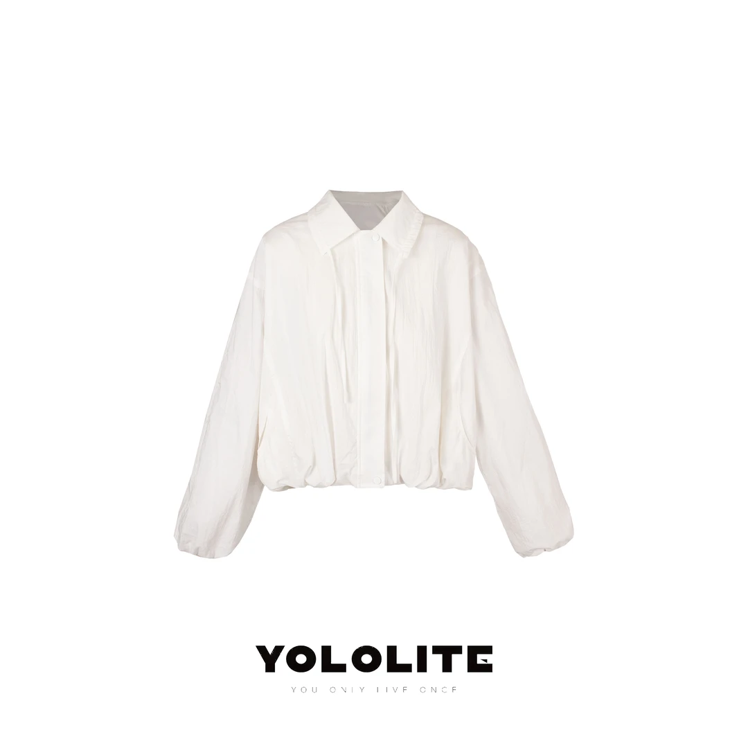 YOLOLITE【知画】2656夏季防晒衣女立领抽绳长袖休闲短款宽松外套