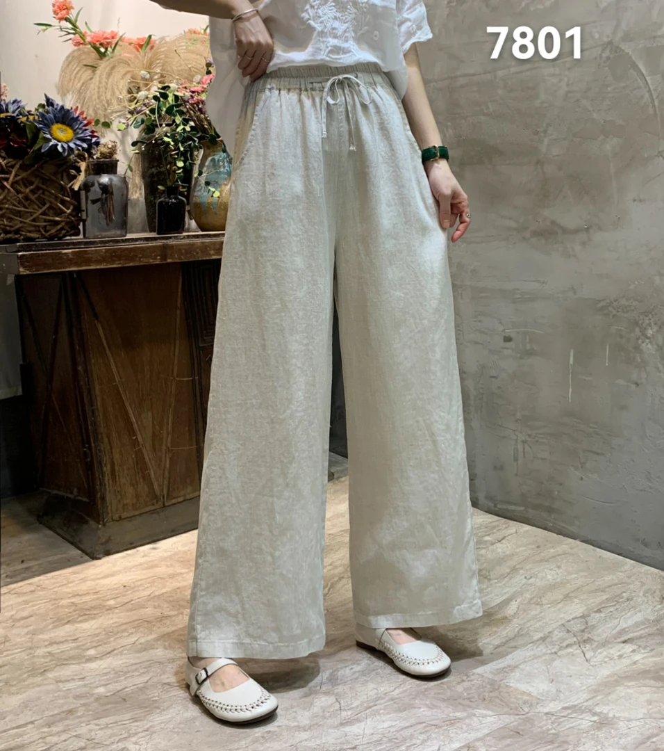 夏季百搭款亚麻休闲裤直筒裤复古长裤