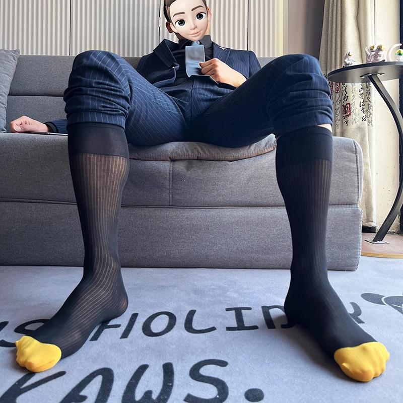 男士夏季正装薄款透气防臭商务长筒黑丝袜适合上班族袜子男袜黑色