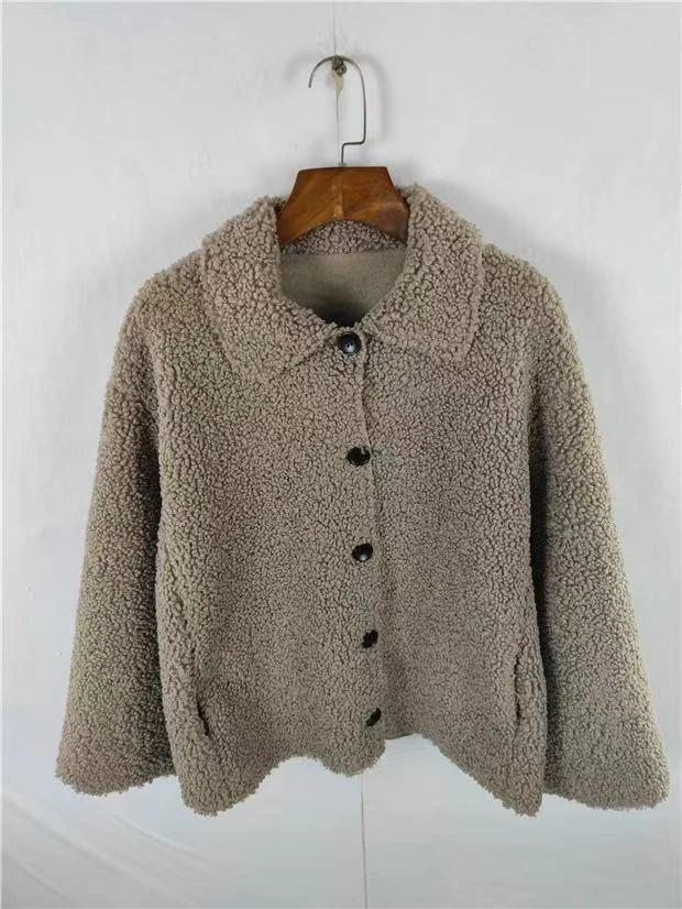 【静姐宠粉】气质秋冬新款大金扣颗粒绒一体时尚女士外套602