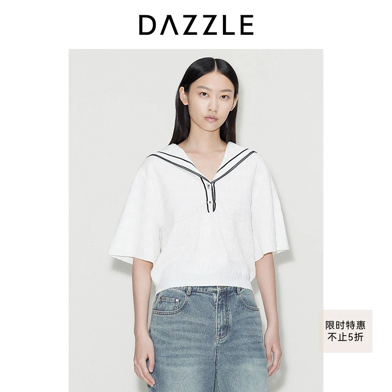 DAZZLE地素 毛针织衫秋女装提花海军领上衣2I3E312