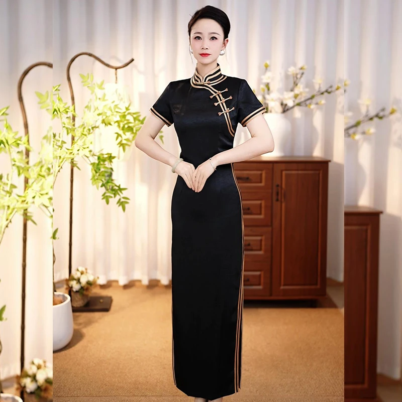 【德喜娟04】2025春夏新款高端印花复古中国风走秀长款旗袍连衣裙